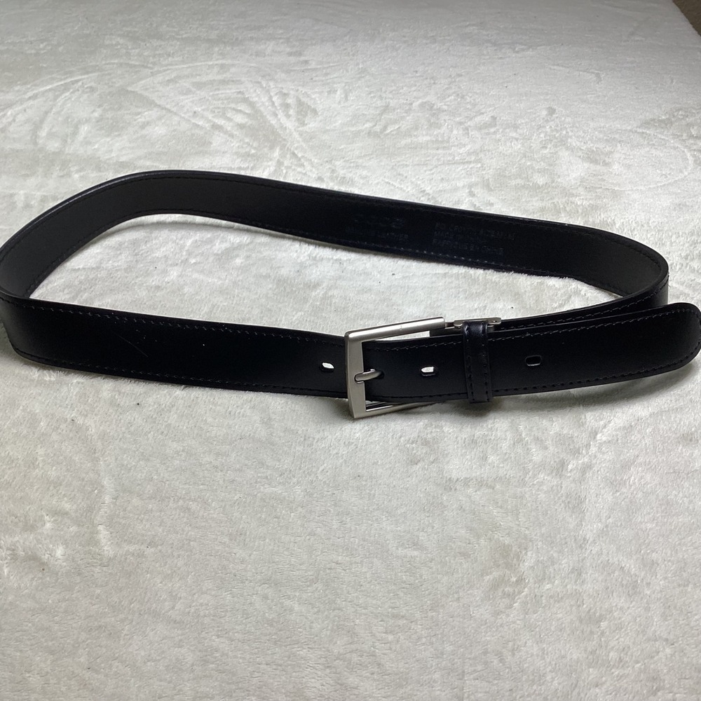 Oobe Mens Genuine Leather Belt Black Silver Buckle Size Medium CF01772 Work Belt